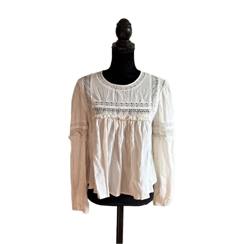 American Eagle Outfitters White Lace-Detail Peasant Blouse